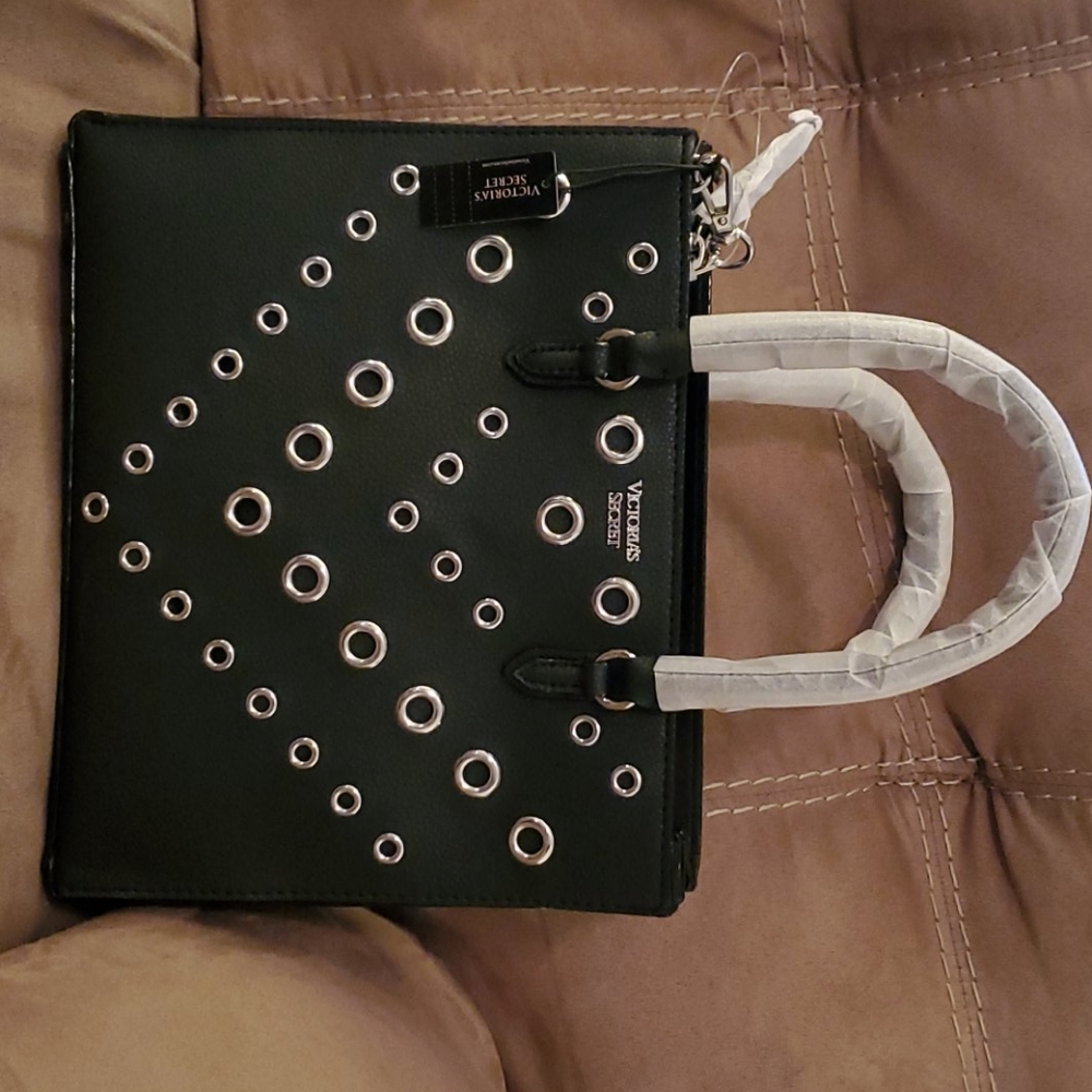 Victoria secret black leather  silver accent purse